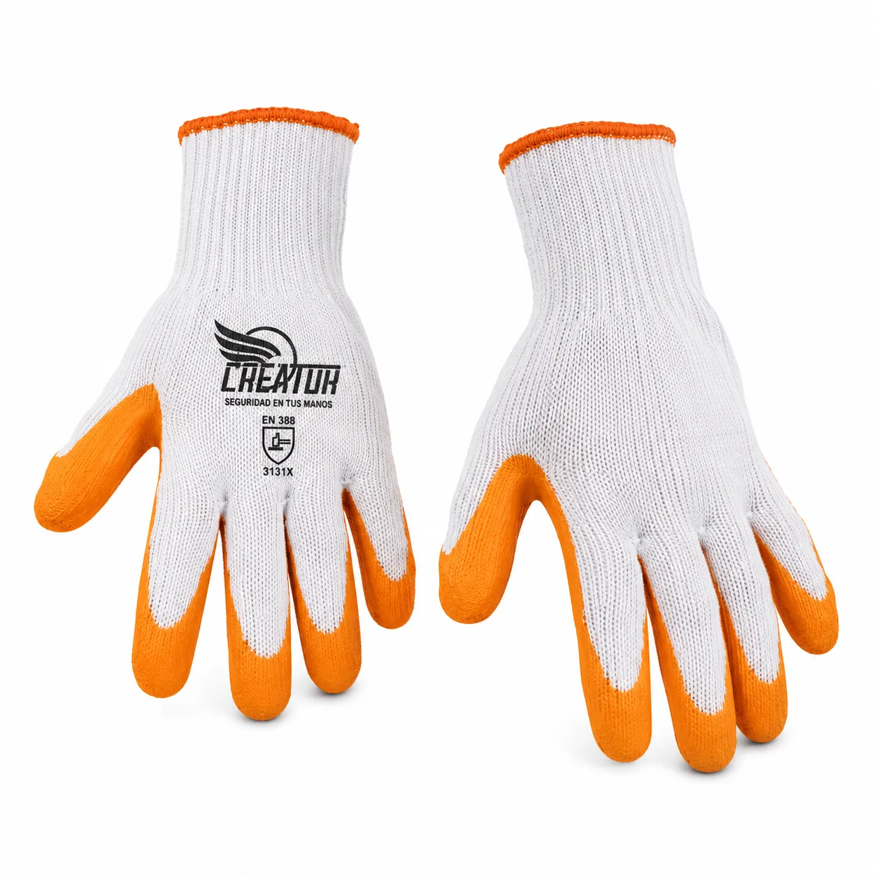 GUANTE i39 HILAZA BLANCA LATEX LAMINADO VERDE O NARANJA MASE - imagen 1