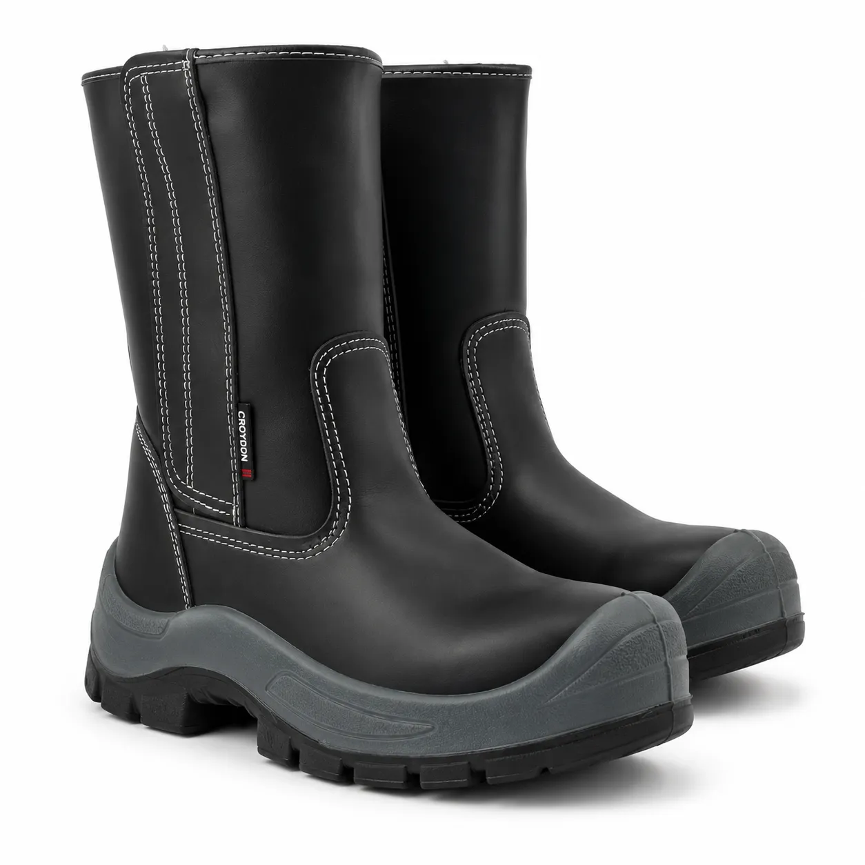 BOTA SOLDADOR NEGRA CUERO MEDIA CAÑA C/P - imagen 1